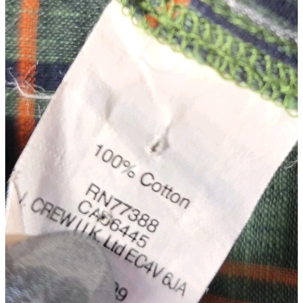J.Crew Plaid Blouse Women Size 0 Green 100% Cotton Embroidered Boho Top